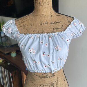 Forever 21 – Blue Floral Puff Sleeve Crop Top – Size Small